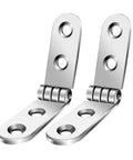 Pair of silver metal 180-degree foldable furniture hinges with screw holes.