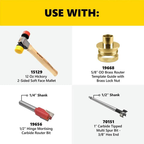 Tools compatible with Four Pocket Mortising Template For Door Jamb Strikes And Deadbolts With A Durable Bamboo Carrier And Center Locators