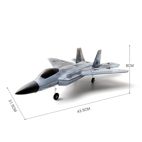 F22 RC Plane Ready To Fly Remote Control Aircraft 2.4GHz 2 Channel Glider for beginners, fighter jet style, black, with dimensions
