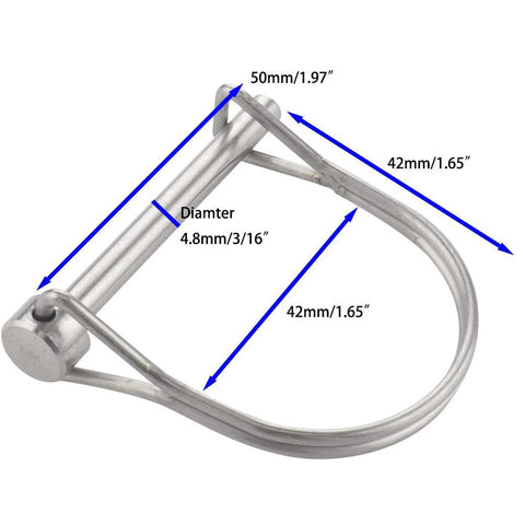 Two tiny safety coupler pins, 50mm long, 4.8mm diameter, marine-grade 316 stainless steel locking shaft pins.