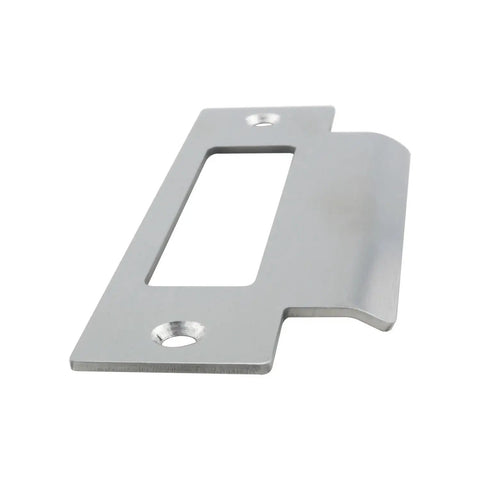 Side view of Universal 4 7/8 Inch Latch Strike Plate Backplate Kit in Iron with Brushed Zinc Finish