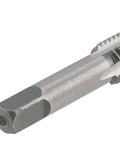 Close-up of M8 X 1.25 Metric Hand Tap showing square shank and threading, alloy steel for metal repair, right-hand threading