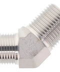 Heavy Duty 316 Stainless Steel 37 Degree Jic To Npt Male Pipe 45 Degree Elbow hydraulic fitting in angled view.