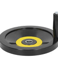 Rock Solid Table Saw Hand Wheel With 22mm Center Hole And 250mm Outer Diameter For Lathe Milling Grinder Ergonomic Revolving Handle And Durable Engineering Plastic Control Wheel For Industrial Use, shown angled view