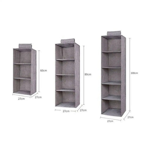 Kick Up Your Closet Game With This Slick Hanging Wardrobe Organizer Featuring A Spacious Mezzanine Drawer And Multi Pocket Portable Rack In Beige 60cm, 80cm, 100cm textile shelves.