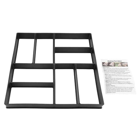 Reusable Concrete Molds For Walkways And Patios DIY Path Maker Paver Molds, black PP resin, front view with instructions