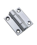 Positionable torque-damping hinge plate, matte metal finish, four screw holes for cabinet or door mounting