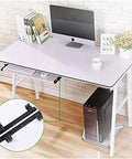 Desk setup featuring 14 Inch 350mm Keyboard Slide With Full Extension Ball Bearing Pullout Tray under a workstation, connected to a computer.