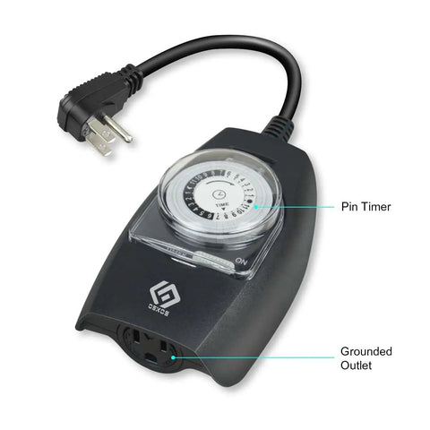 Heavy Duty Outdoor Light Timer With Plug And Play Programming And Hella Tough Grounded Outlet Boasting Up To 48 Daily On Off Cycles with pin timer and grounded outlet.