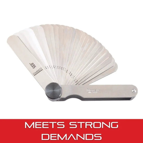 Tempered Steel English Thickness Gage With Easily Removed Leaves for Carpenters and DIY Pros 31 leaves fanned out on white background