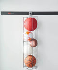 Garage FastTrack Vertical Ball Rack Wall Mount in Satin Nickel with balls organized in a cylinder for home, holds up to 50 lbs