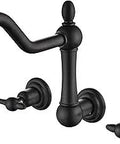 Black Tub Faucet Wall Mount Bathtub Filler Vintage Style Three Holes Eight Inch Center With Solid Brass Body Matte Black Finish