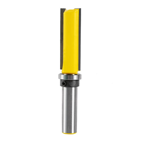 Industrial Grade Top Bearing Flush Trim Router Bit With Straight Flute Design For Woodworking And Engraving Machines Pro Grade Durable Cutter Built For Long Lasting Sharp Cuts And Demanding Projects, yellow-coated flush trim bit with silver shank