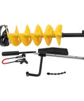 8 Inch Ice Auger Drill Bit With Double Spiral Blades And X Blade Design For Quick Ice Cutting Adjustable Length Heavy Duty Ice Drill For Ice Fishing And Post Hole Digger That Saves You Time, shown with accessories