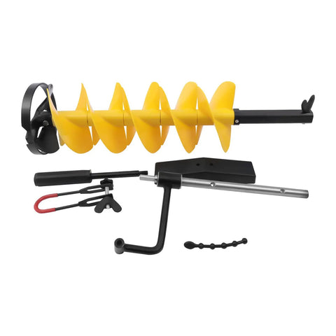 8 Inch Ice Auger Drill Bit With Double Spiral Blades And X Blade Design For Quick Ice Cutting Adjustable Length Heavy Duty Ice Drill For Ice Fishing And Post Hole Digger That Saves You Time, shown with accessories