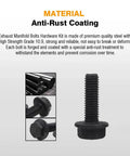 Upgrade Your Rig With These Badass Truck Bed Mounting Bolts M12 X 55MM Zinc Plated Steel For Chevy Silverado GMC Sierra Colorado Canyon Models 1999 To 2019 Eight Piece Heavy Duty Kit, showing black anti-rust coated bolts.