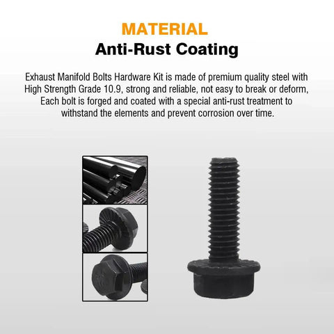 Upgrade Your Rig With These Badass Truck Bed Mounting Bolts M12 X 55MM Zinc Plated Steel For Chevy Silverado GMC Sierra Colorado Canyon Models 1999 To 2019 Eight Piece Heavy Duty Kit, showing black anti-rust coated bolts.