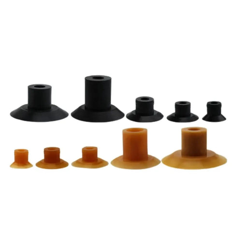 Heavy Duty Silicone Vacuum Suction Cups For Industrial Robot Arms in assorted sizes, featuring black and light orange colors.