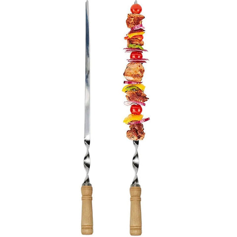 12 Pack 22 Inch Stainless Steel Kabob Skewers With Wide Reusable Nonslip Wooden Handles Heavy Duty BBQ Skewers