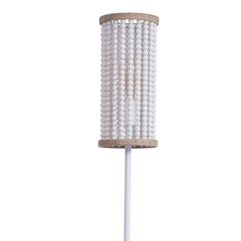 Boho Chic Floor Lamp With White Wood Beaded Shade For Bedroom, Living Room, And Girl Room, Hand Rope Knot Accent, 59 Inch Tall