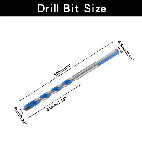 6mm masonry drill bit, blue-coated, 100mm long, carbide tip for concrete, tile and brick