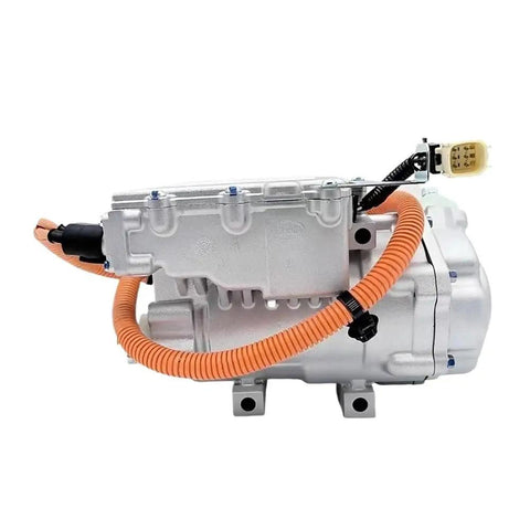 Straight Swap 365V Electric Ac Compressor Replaces SCEA8103020A For Byd Yuan S2 Ev with grey casing and orange hose.