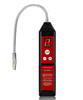 WJL-6000Pro halogen leak detector; black handheld HVAC sensor with red control panel and flexible metal probe.