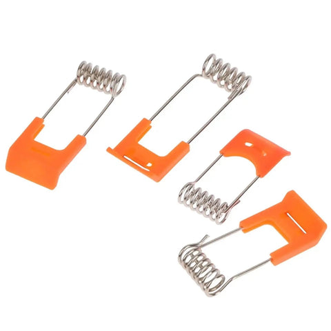 Lawsen Spring Clips Recessed Lighting 20PCS Steel Spring Clamps for LED Downlight Panel Light Ceiling Circlip with Rubber Sleeve, showcasing four metal spring clamps with orange sleeves.