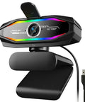 Crisp 1080P Webcam With Bangin Mic And Slick RGB Glow For Seamless Streaming Smart Auto Light Correction and Noise Cancellation USB Plug Play PC Camera With Slide Privacy Cover Ready To Roll, front view.