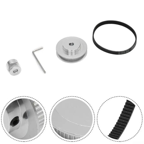 Heavy Duty Timing Belt Pulley Kit With 20 And 60 Tooth Sprockets For 3D Printer Builds, 200Mm Closed Loop Belt, Aluminum Alloy Idler Wheels, 6Mm Wide Track Gear, 6.35Mm Bore Fits Rigid Print Arms, belt and pulleys on white