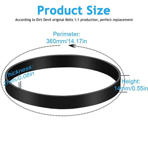 Diagram showing dimensions of Heavy Duty Vacuum Belt Replacement Set 2 Pack For Dirt Devil Featherlite Swivel Glide Powerlite