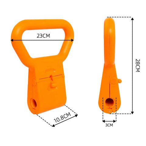Adjustable Dumbbell Handle Grip for Travel and Home Gym, orange PP material, dimensions 23cm x 28cm x 10.8cm.