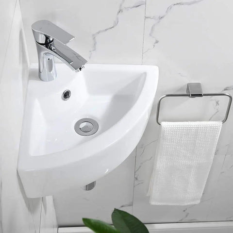 Dope Space Saving Wall Mount Corner Sink With Faucet 18x13 Inch White Porcelain Vessel Sink With Overflow in modern bathroom