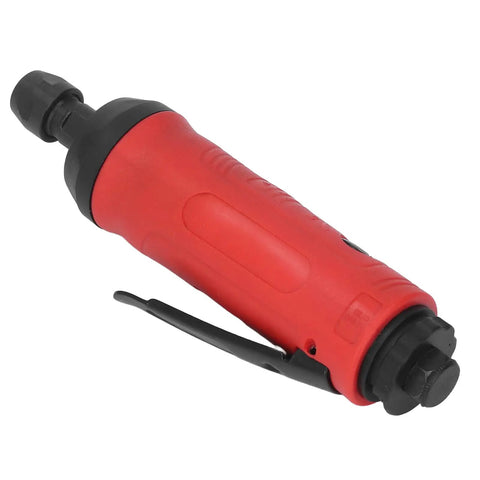 Heavy Hitter Pneumatic Air Die Grinder Turning 18000 RPM With A Slick Zinc Alloy Frame And Built In Muffler For Rock Solid Quiet Power On Metal And Wood Jobs Without The Grind, red design.