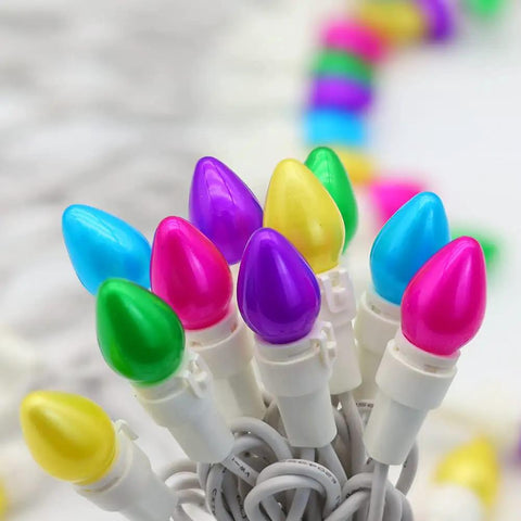 Pastel Easter String Lights 50 LED C3 Glass Bulbs, 12.5 Ft White Wire, UL Certified 120V End To End Connectable Up To 45 Sets