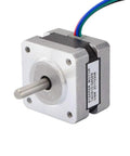 Front view of a 35x35x26mm NEMA 14 bipolar stepper motor with silver faceplate and 4-wire cable