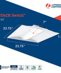 Boss 2x2 LED Troffer Light With Stack Switch Drop In Ceiling Fixture dimensions and features illustrated.
