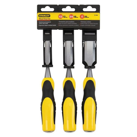 Three Piece Chisel Set With Hardened Chrome Carbon Steel Blades, Short Series For Extra Control, Built Tough For Durable Use