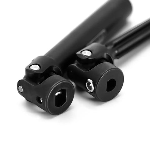 Close-up of 1 18 Scale Hardened Steel Drive Shafts for TRX4M High Trail K10 and F150 RC Trucks with phase design and realistic scale joints.