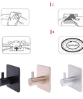 Heavy Duty Aluminum Alloy Wall Hooks With Peel And Stick Adhesive For Zero Drill Hassle, shown in black, silver, and gold finishes.