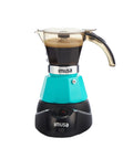 Hassle Free Electric Espresso Maker Compact Coffee Brewer For Daily Grind with teal finish and see-through top.