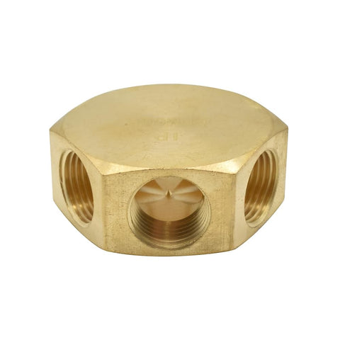 3/8 Inch Brass Round Manifold With Five 3/8 NPT Female Outlets And One Inlet Flat Hex Brass Block For Pneumatic Systems