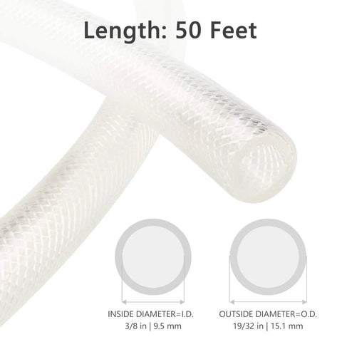 Clear braided PVC tubing, 3/8 in ID x 50 ft, reinforced heavy-duty hose