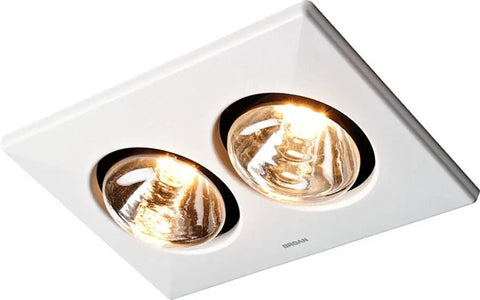 Infrared Bulb Heater And Ceiling Fan Combo For Bathroom, Energy Saving Twin 250 Watt Heating With Quiet Four Sones Ventilation, White IC Type Ceiling Heater close-up