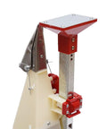 Close-up of Adjustable Handheld Fertilizer Applicator for Garden and Lawn showing metal and plastic components and structure.