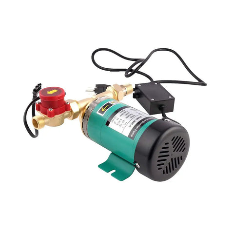 Home Shower Water Pressure Booster Pump 115V 60Hz Three Quarter Inch Outlet 90W Auto Boost Pump With Flow Switch in black and green.