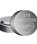 Zero Hassle 10 Pack SR521SW AG0 LR521 379 Button Coin Cell Watch Battery 1.5 Volt Silver Oxide Power For Everyday Timepieces Mercury Free showing battery details.