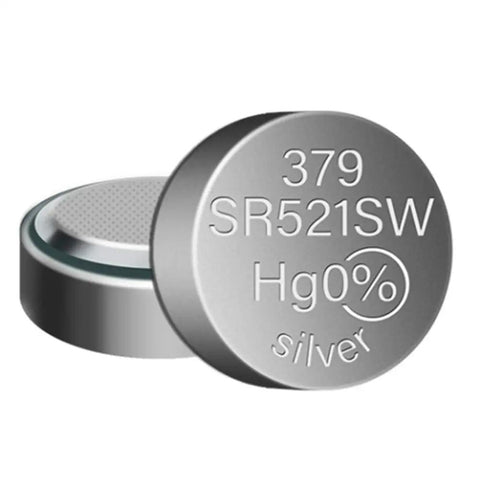 Zero Hassle 10 Pack SR521SW AG0 LR521 379 Button Coin Cell Watch Battery 1.5 Volt Silver Oxide Power For Everyday Timepieces Mercury Free showing battery details.