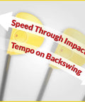 Whippy Heavyweight Shaft Golf Swing Training Aid With Driver Head showing impact speed and backswing tempo arrows