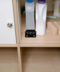 Set Of 6 Built Tough Self Closing Heavy Duty Cold Rolled Steel Cabinet Hinges For RV Doors on wooden shelf with cleaning supplies.